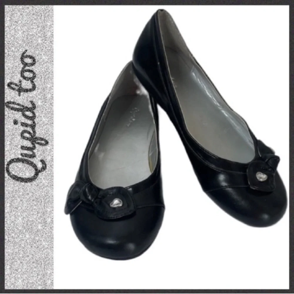 Black Sparkling Hearts & Bow Girls Dress Flats Girls Size 4
